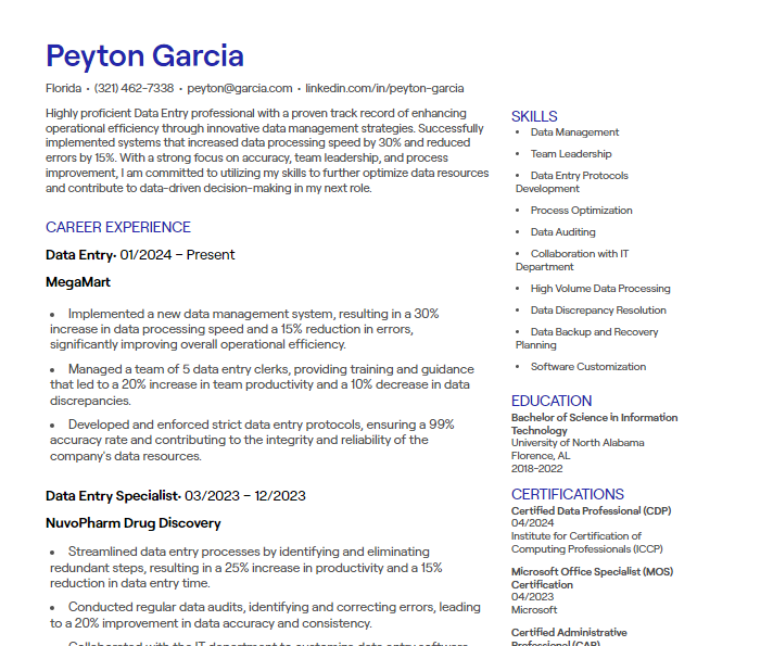data entry cv