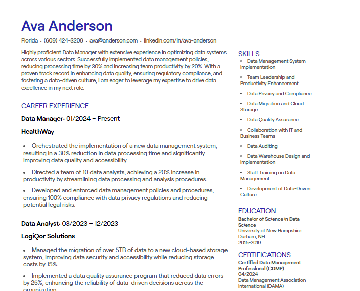 data manager cv