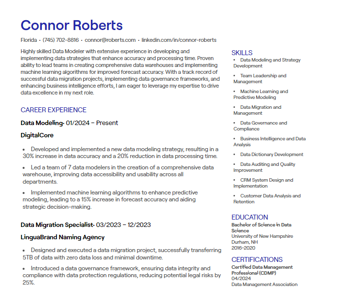 data modeling cv