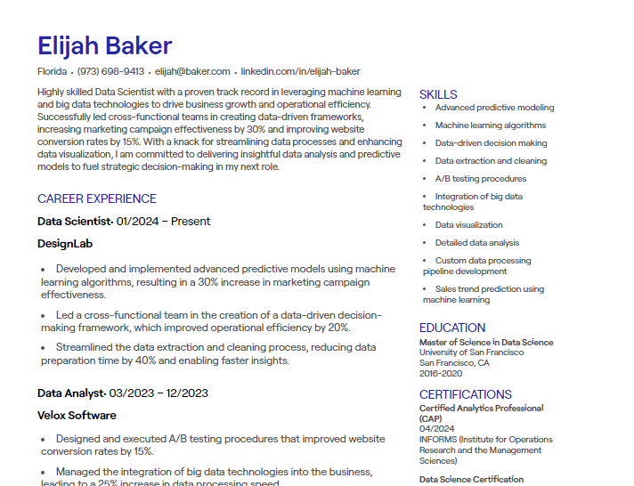 data scientist cv