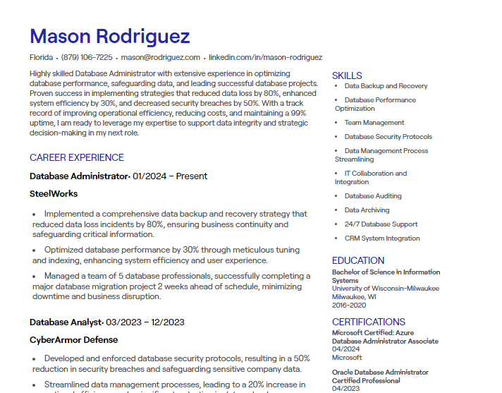database administrator cv