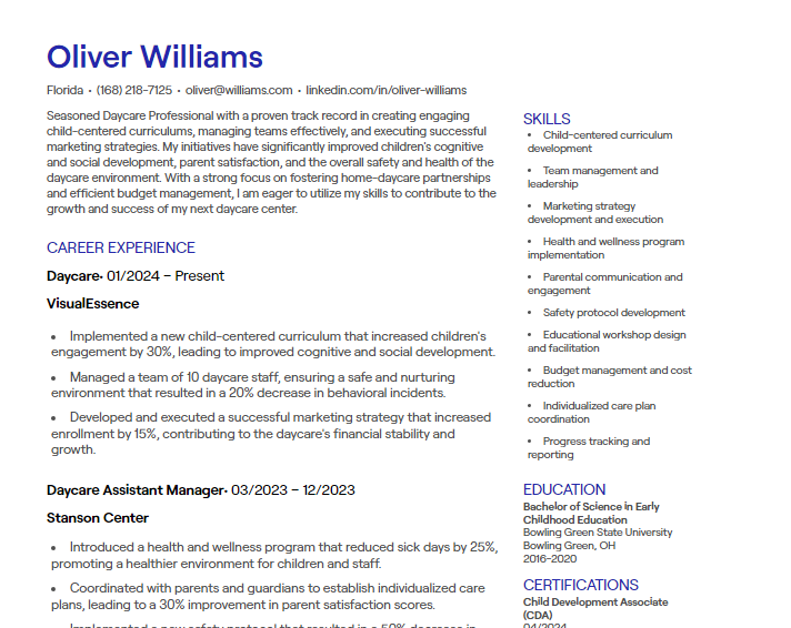 daycare cv