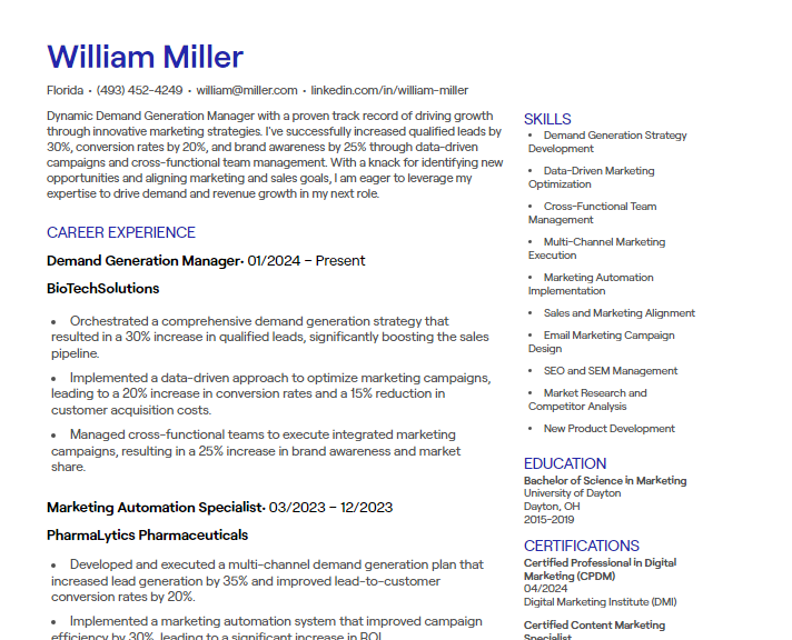 demand generation manager cv