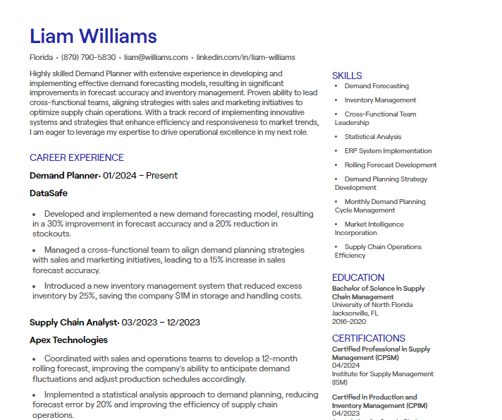 demand planner cv