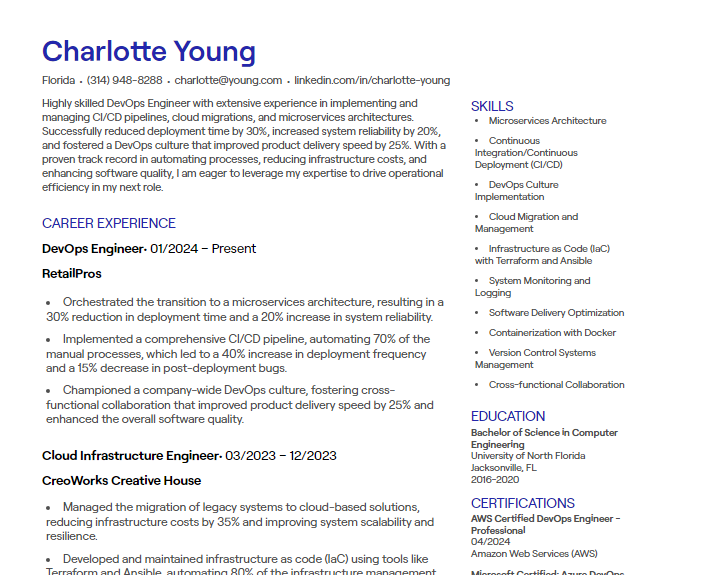 devops engineer cv