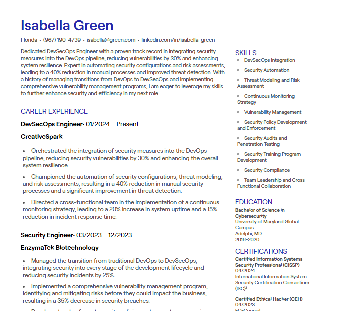 devsecops engineer cv