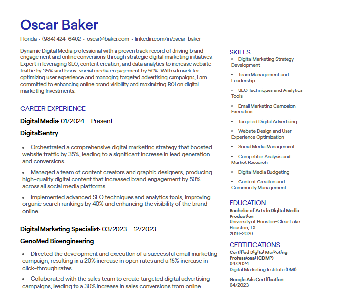 digital media cv