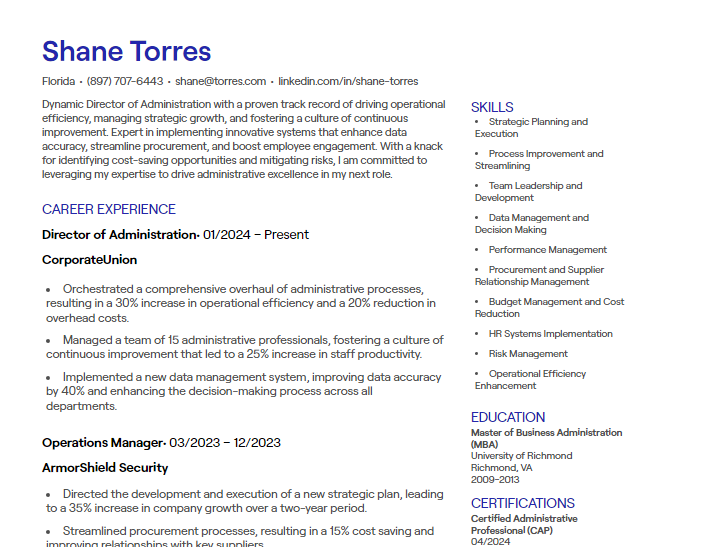 director of administration cv