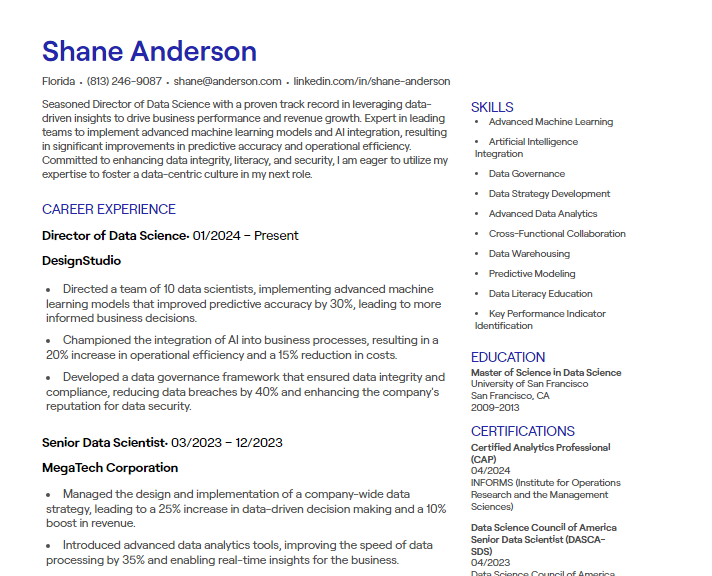 director of data science cv