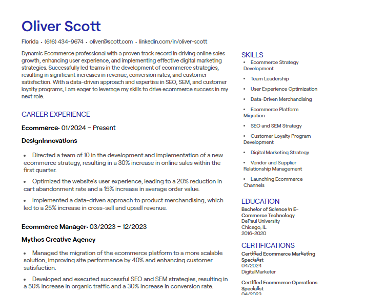 ecommerce cv