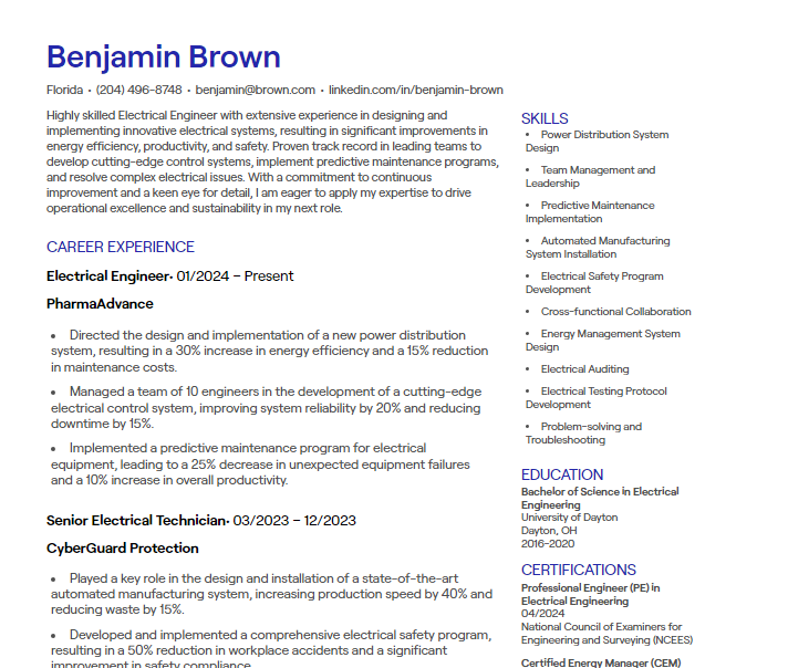 electrical engineer cv