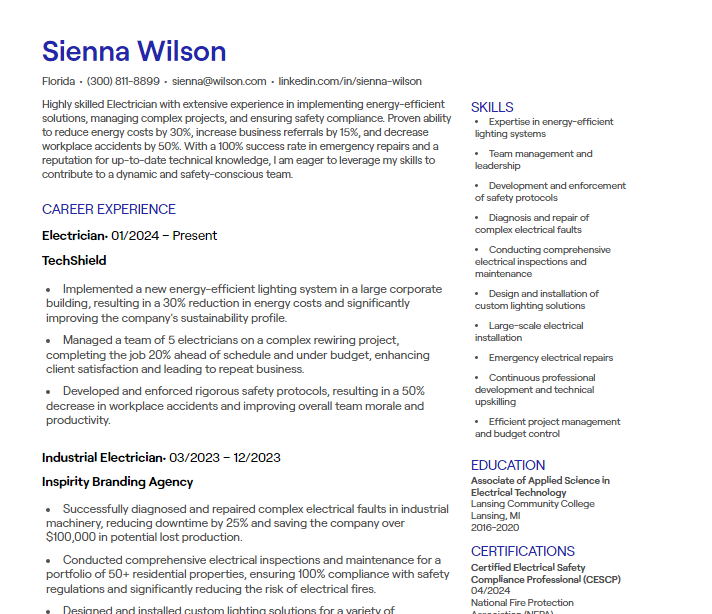 electrician cv