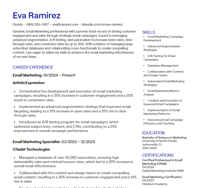 email marketing cv