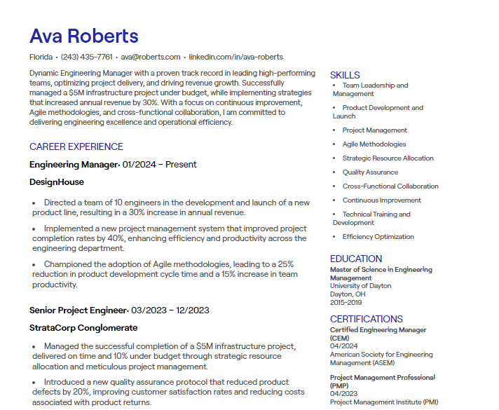 engineering manager cv