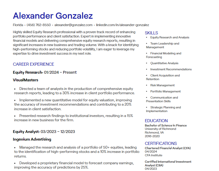 equity research cv