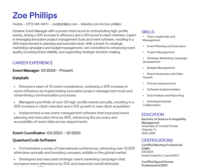 event manager cv