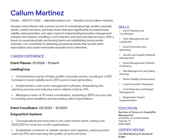 event planner cv