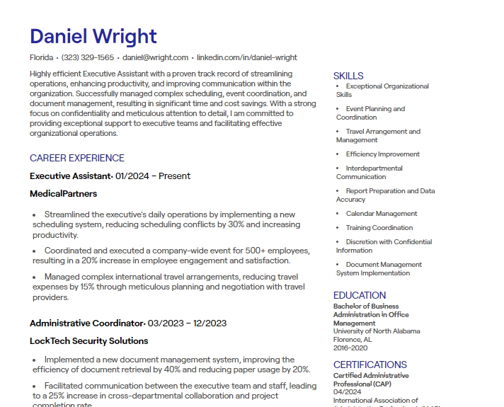 executive assistant cv
