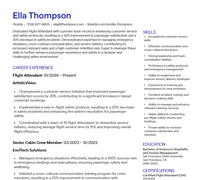 flight attendant cv