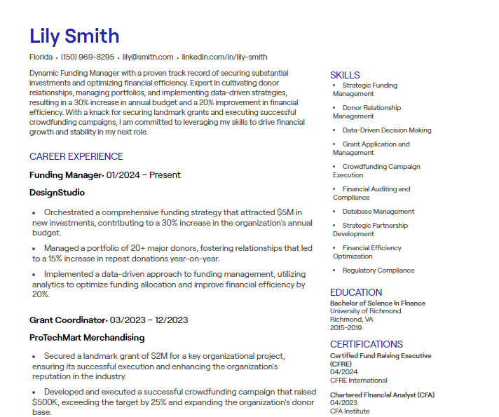 funding manager cv