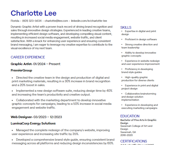 graphic artist cv