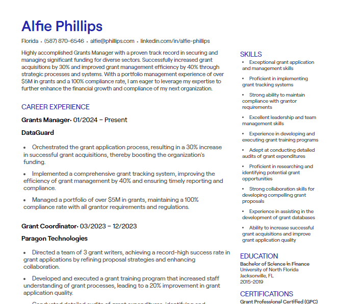 grants manager cv
