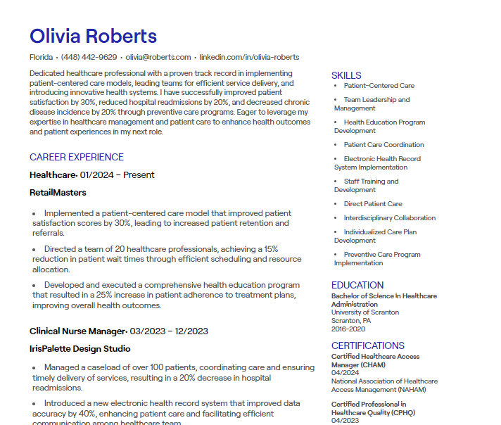 healthcare cv