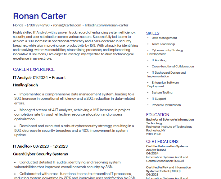 it analyst cv