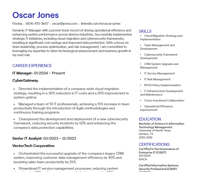 it manager cv