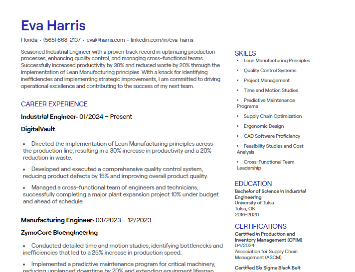 industrial engineer cv