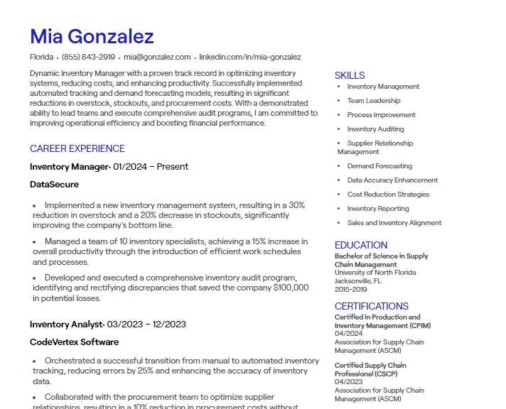 inventory manager cv