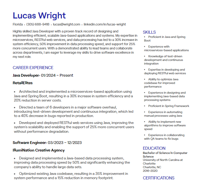 java developer cv