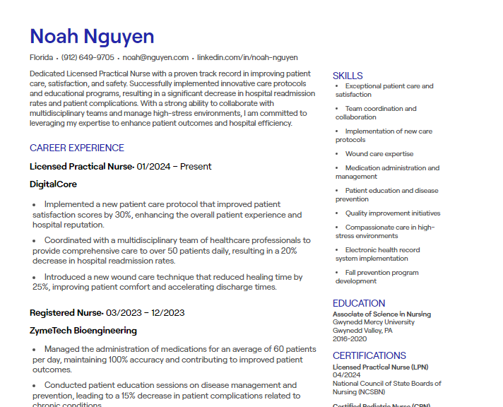 licensed practical nurse cv