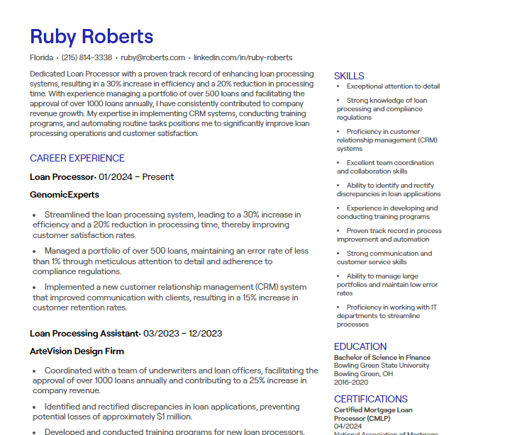 loan processor cv