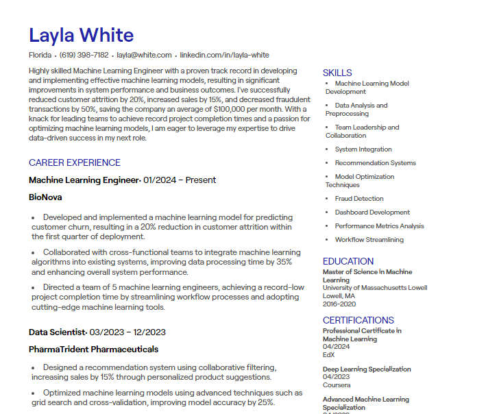 machine learning engineer cv