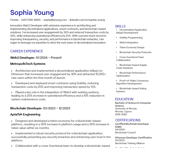 web3 developer cv