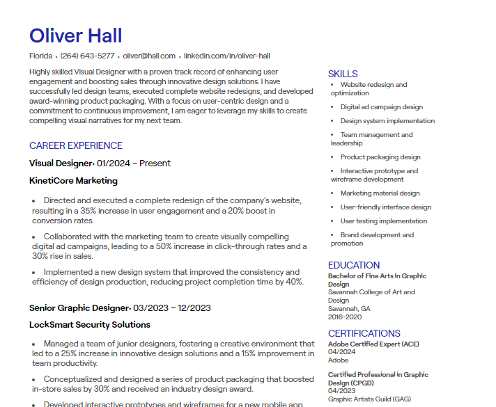 visual designer cv