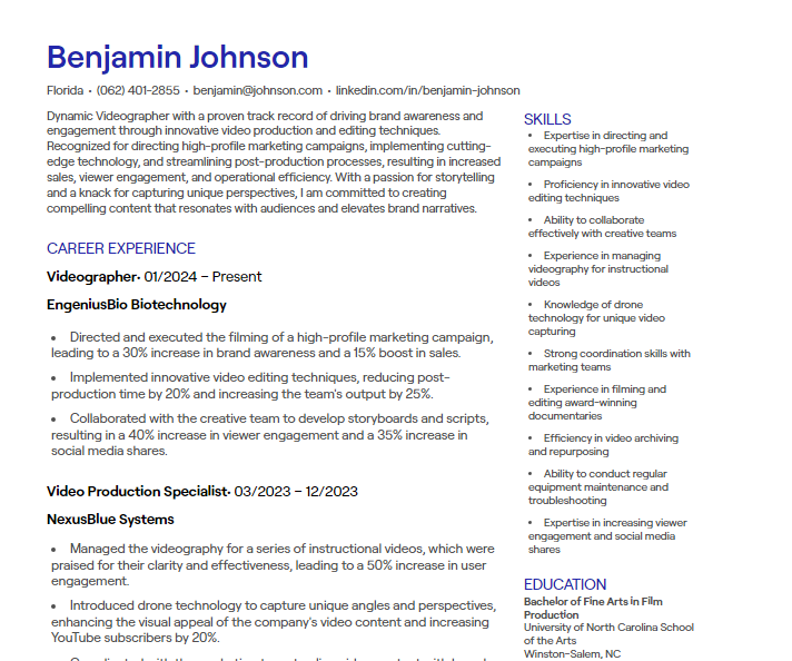 videographer cv