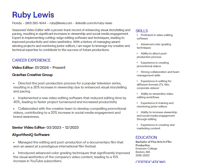 video editor cv