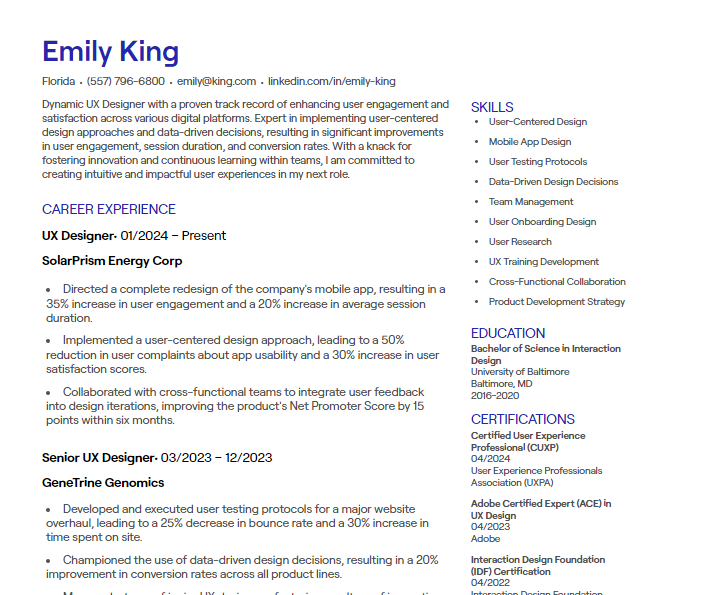 ux designer cv