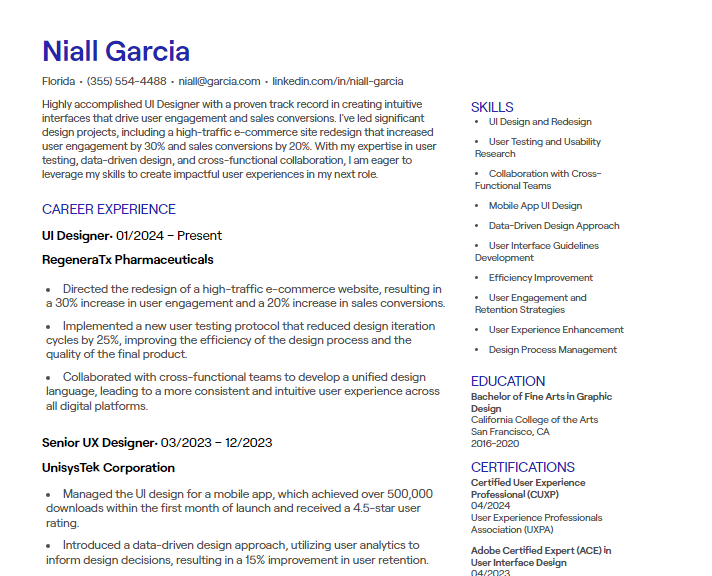 ui designer cv