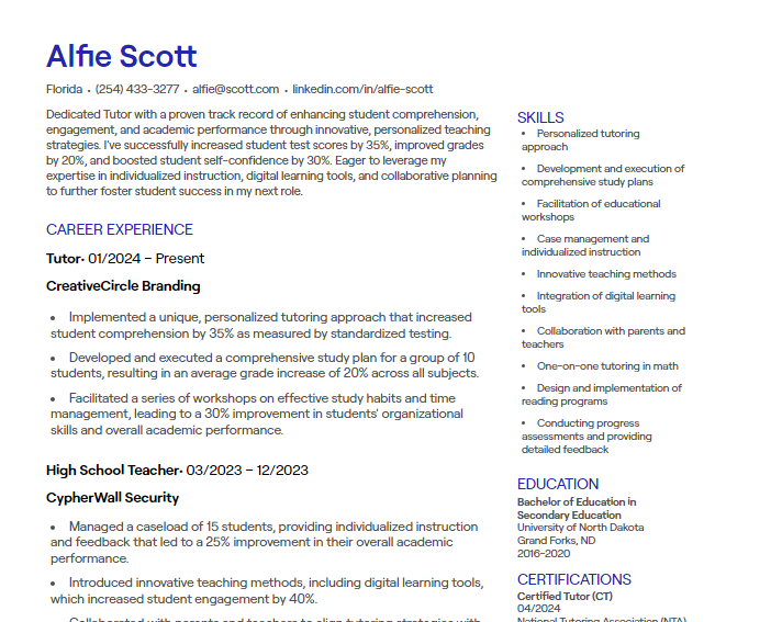 tutor cv