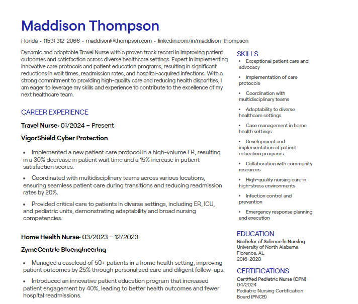 travel nurse cv