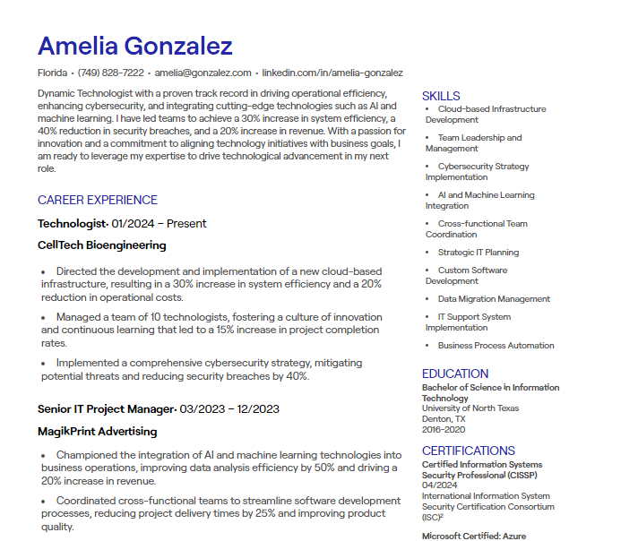 technologist cv