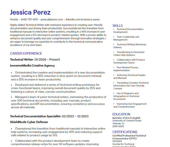 technical writer cv
