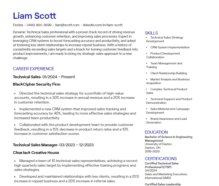 technical sales cv