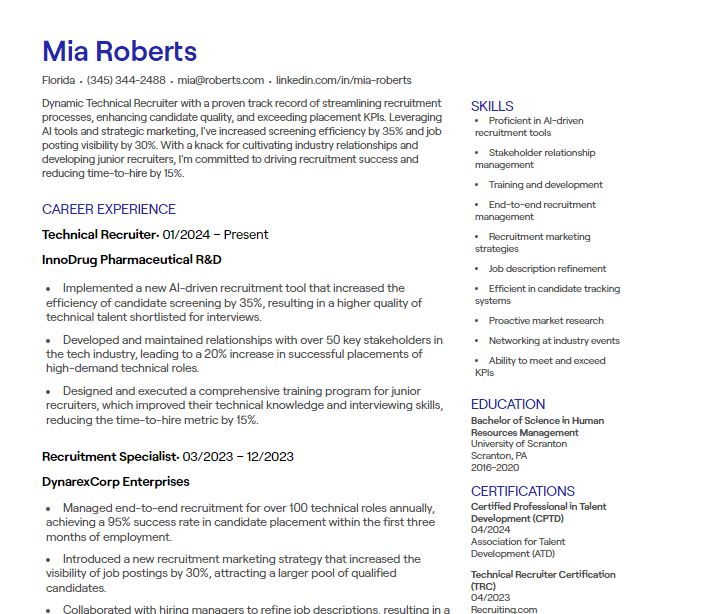 technical recruiter cv