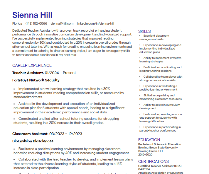 teacher assistant cv