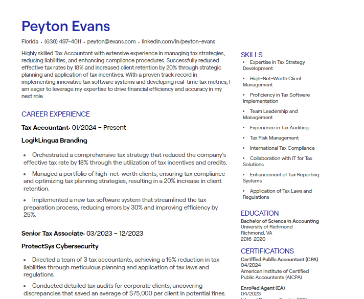tax accountant cv
