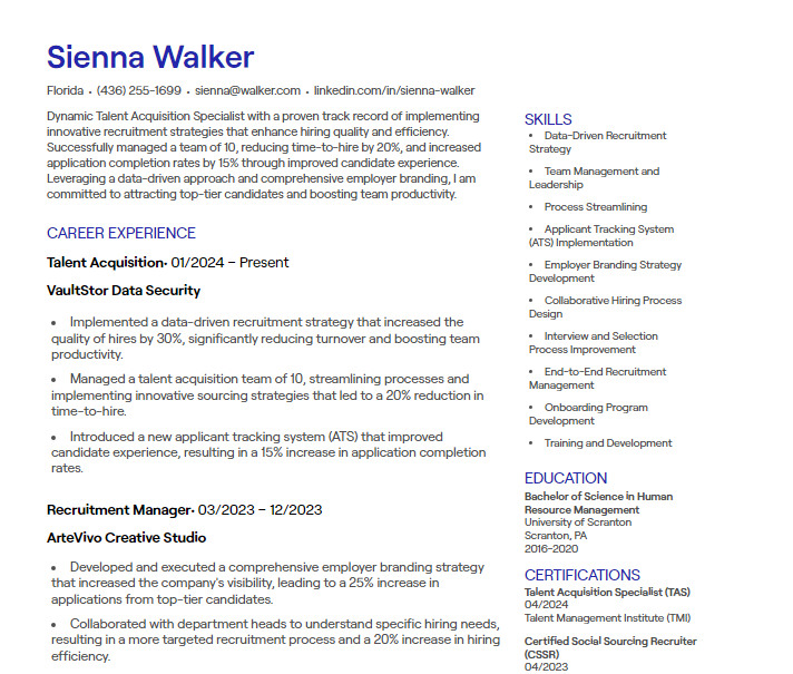 talent acquisition cv
